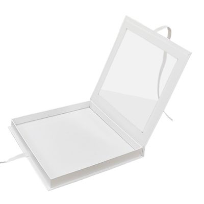 กล่องบรรจุกระดาษแม่เหล็กรูปหนังสือสี่เหลี่ยม PVC หน้าต่างบนใส