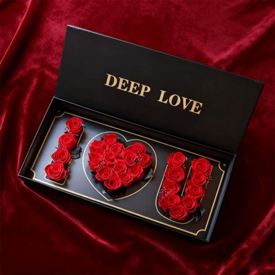 Custom Popular I LOVE U Floral Gift Boxes Eco-Friendly Recycled Materials Magnetic Paper Box Packaging for Rose Flower Gift Box