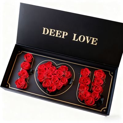 กล่องของขวัญดอกไม้ I LOVE U ยอดนิยมแบบกำหนดเอง กล่องกระดาษแม่เหล็กรีไซเคิลเป็นมิตรกับสิ่งแวดล้อมสำหรับบรรจุภัณฑ์กล่องของขวัญดอกกุหลาบ