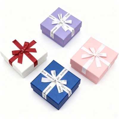 กล่องบรรจุภัณฑ์เครื่องประดับแบบกำหนดเอง โบว์ริบบิ้น อังกฤษ ทรงสี่เหลี่ยมแบบสวรรค์และโลก กล่องกระดาษแข็งหรูหรา สำหรับใส่ต่างหู แหวน