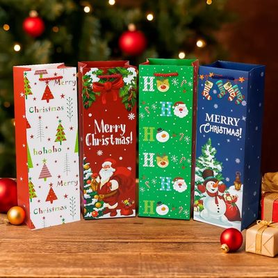 ถุงกระดาษช้อปปิ้งคริสต์มาสส่วนตัวขนาดเล็กแบบกำหนดเองพร้อมหูจับริบบิ้น