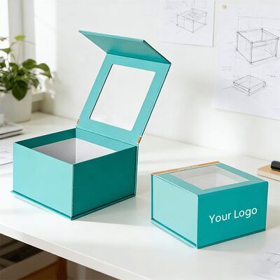 กล่องของขวัญแบบแม่เหล็กปิดเองระดับไฮเอนด์แบบสั่งทำพิเศษ พร้อมหน้าต่าง กล่องกระดาษบรรจุภัณฑ์สำหรับหมวกและเสื้อผ้า